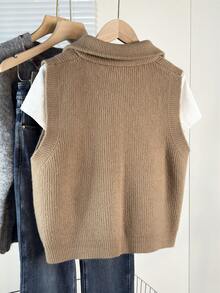 Autumn/Winter New Ribbed Knit Sleeveless Vest, Coffee Color, Double Zipper, Casual Commuter Layering Essential - Khaki - View 5
