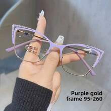 1 Cặp kính gọng kim loại hình bầu dục, unisex, có tròng kính đổi màu - Tròng kính trong suốt, gọng kim loại nửa vành - Giảm mỏi mắt do sử dụng máy tính, tivi, điện thoại và chơi game, cũng có thể dùng làm kính trang trí. - Khung vàng tím - Xem 24