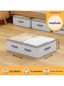 1pc/3pcs 120g Striped Pattern Large Capacity Underbed Storage Bag, Minimalist 120g Non-Woven Rectangular Extra Large Capacity Underbed Storage Bag, Large Opening Transparent Cover Clothes Organizer Bag, Foldable Handle Drawer Style Storage Bag, Suitable For Bedding And Clothing Storage, Suitable For Household Use - Stripe Pattern - View 6