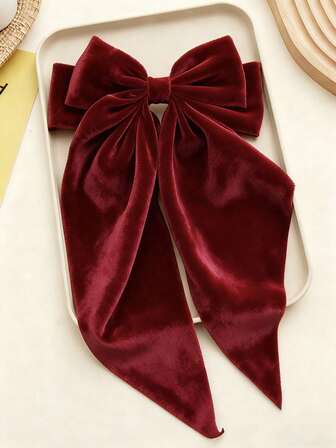 1 件圣诞天鹅绒蝴蝶结发夹，女士大蝴蝶结发饰，时尚美观，秋冬季蝴蝶结发夹，舒适天鹅绒材质，多种颜色可选，适合日常、派对、旅行佩戴，最佳礼物（酒红色），发饰，发夹，发卡，发卡爪夹，情人节、感恩节红色蝴蝶结发夹，适合上学等场合。