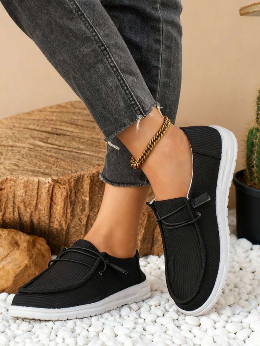 Women's Canvas Slip-On Flats, Casual And Comfortable Loafers, And Lightweight And Breathable Sneakers Are Suitable For Everyday Wear. - 黑色 - 查看 1