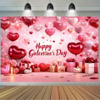 1pc Happy Valentine's Day Banner, Romantic Party Background, Ideal For Photography And Celebration, Made Of Polyester, Decoration, Celebration