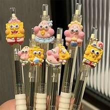 قلم حبر جاف قابل للسحب 1/3 قطع بتصميم الشخصية الأيقونية سبونج بوب، رأس كتابة ناعم 0.5 مم، مناسب للتدوين والملاحظات والاستخدام المكتبي والهدايا - الأسود - مشاهدة 5