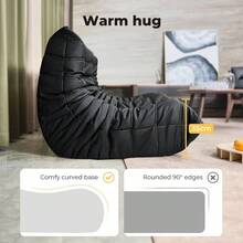 Floor Couch 2 Seaters With Back Support Caterpillar Floor Lounge Sofa Leatherier Fabric Lazy Sofa Indoor Outdoor Recliner Chair For Living Room Bedroom Office 145cm X 94cm X 74cm Black - Black - View 4