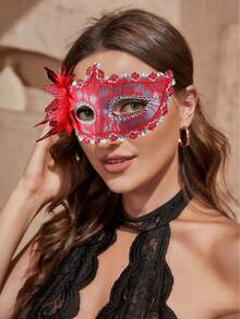 1pc/2pcs/3pcs,Black Lace Half Face Masquerade Mask With Feathers - Women's Halloween Costume Accessories For Parties And Festivals, Perfect For Christmas And Carnival Celebrations, Queen Style Eye Mask For Formal Events And Dress-Up - Multicolor - View 3