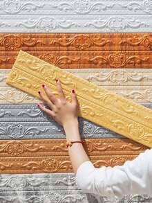 3D立体浮雕泡沫装饰贴纸，自粘墙边踢脚线装饰，防水可移除，浮雕腰线墙纸，适用于卧室角落、墙面、修补装饰、家居装饰、房间装饰墙纸 - 白色 - 查看 2