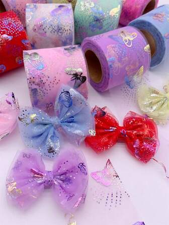 1 Roll 6cm Wide Colorful Bowknot DIY Hair Accessories Supplies, Tulle Ribbon, Dessert Decor (22m/Roll)