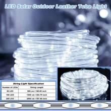 1pc 50/100/200/300 LED Bead Lights, 7/12/22/32ft Long With 6.6ft Cable, 8 Modes Solar Powered Flexible Waterproof Fairy Lights For Garden, Wedding, Christmas, Halloween Decor, Multi-Color Hanging Outdoor Lighting