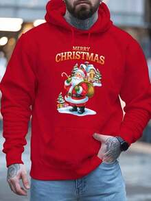 Sudadera con capucha con cordón y estampado de letras para hombre, para otoño - Rojo - Ver 2