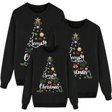 Sudadera navidea Pap Noel Feo Sudadera Divertida de Vacaciones Tops cmodos de Manga Larga Patrn de rbol de Navidad Pullover Navidad para pap Nios Mam Pullover - niño pequeño + 6-7 Años + F-black - Ver 1