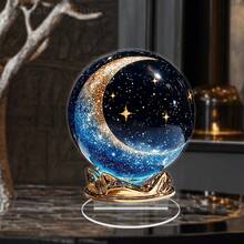 2D,Non-Transformer,Boho Acrylic Crystal Ball With Starry Sky And Crescent Moon Design, Tabletop Decor Sphere For Office, Bedroom, Home Garden, Indoor & Outdoor Use, Ideal Ramadan Festival Symbol Gift - Multicolor - View 5