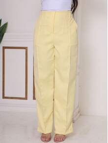 Women's Tailored Wide Leg Straight Leg Trousers With High Waist, Elastic Back, Side Pocket, Elegant And Comfortable, Loose Fit And Perfect Drape For The Office. - 黃色 - 查看 6