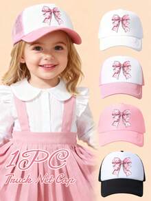 1pc Kids Bow Print Baseball Cap, Fashion Trucker Hat, Suitable For Boys And Girls Everyday Wear, Vacation, Back To School - Multicolor - View 1