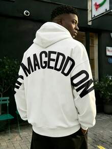 Men's Casual Sports Commute Versatile Apocalypse Print Thermal Lined Hoodie Sweatshirt - White - View 2