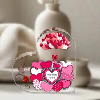 1pc, Heart-Shaped Acrylic Desktop Decorative Item, Transparent Balloon Heart Pattern Decoration, Suitable For Valentine's Day Gifts, Birthday Gifts And Wedding Anniversary Gifts, Suitable For Office Desks As Well As Dining Tables And Home Decoration