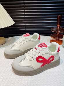 1 Pair Fashionable & Comfortable Kids Sports Shoes, 2025 New Girls Versatile Soft Sole Non-Slip Casual Round Toe Low-Top Sneakers, Student Toddler Walking Shoes, Suitable For All Seasons, Outdoor, Christmas - Red - View 2