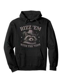 Sudadera divertida de Rizz Em con The Tism Cowmen Raccoon  Awareness - Negro - Ver 1