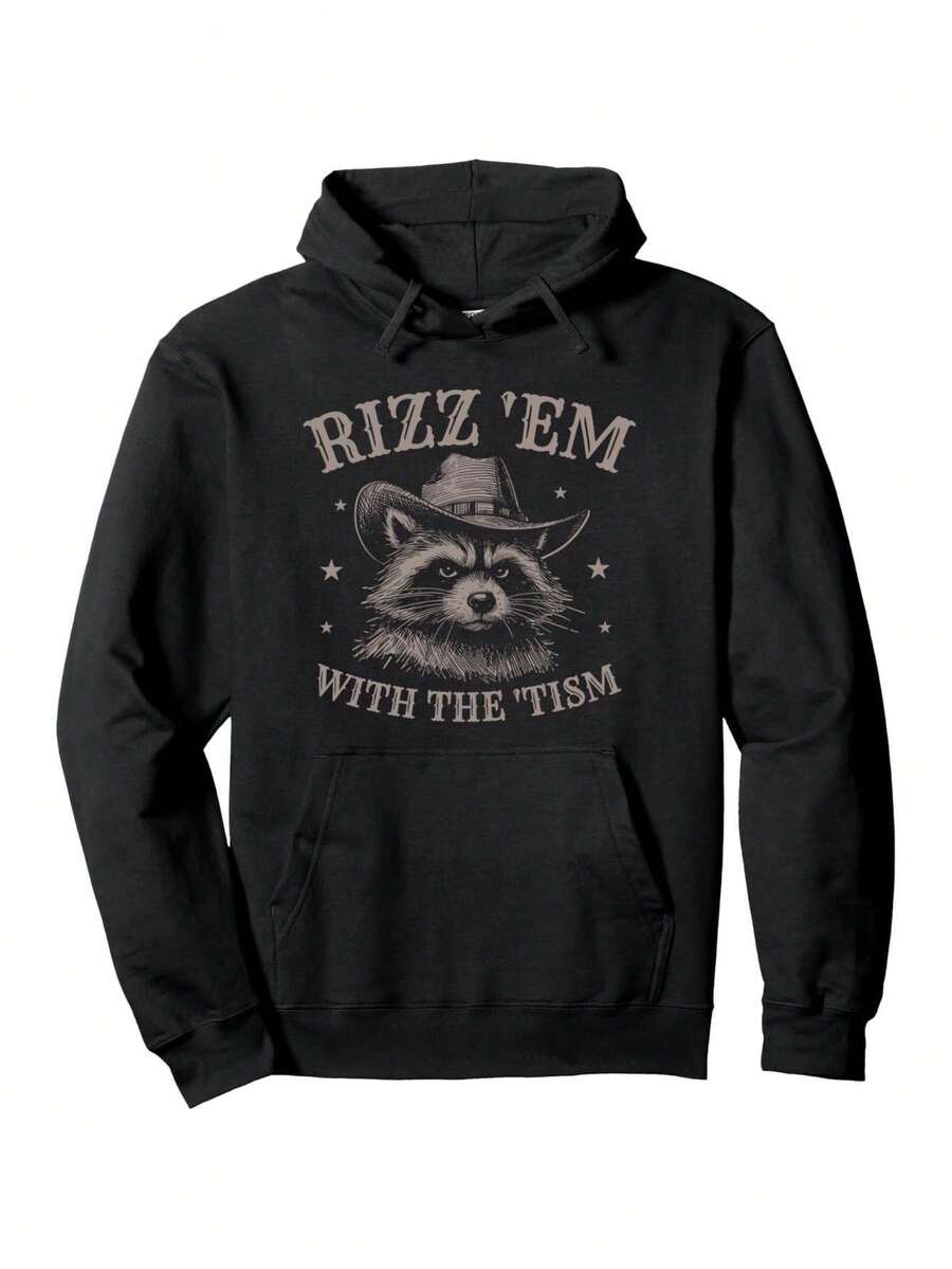 Sudadera divertida de Rizz Em con The Tism Cowmen Raccoon Awareness - Negro - Ver 1