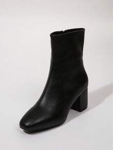 Square-Toe Knee-High Boots, Matte Leather Denim/Riding Boots, Chunky Heel, Slim Fit, Warm Lining For Autumn And Winter, Women's Boots. - màu đen - Xem 7