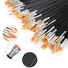 20/100pcs Black Nylon Hair Paint Brush With Flat & Round Tip Acrylic Paint Brush For Oil Painting, Watercolor, Face Artist Professional Set, Craft Paint Brush For Acrylic, Oil Painting, Watercolor, Canvas, Rock Art And Nail Art - Perfect For Artists And Amateurs.