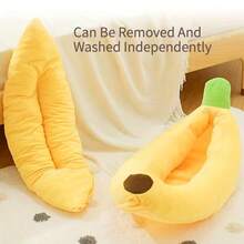 1 Piece Comfortable Donut Pillow Bed-Soft And Fluffy, Imitation Fur To Keep Warm, Suitable For Small, Medium And Large Dogs And Cats-A Variety Of Animals To Play And Sleep, Bringing Extreme Comfort And Relaxation, Pet Sleeping Mat, Banana-Shaped Cat Bed, Keep Warm In Winter, Cold, Cute Banana-Designed Pet Bed, Detachable, Semi-Enclosed, Universal Throughout The Season, Polyester Material, Polyester Fiber Filled, Suitable For All Pets, Perfect Gift - 黃色 - 查看 9