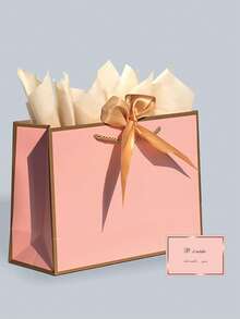 Premium Paper Gift Bag With Handles & Ribbon Bow, Includes Greeting Card & Tissue Paper, Large Size Suitable For Bridesmaids, Birthday, Valentine's Day, Wedding, Christmas, Mother's Day, Father's Day, Party Favors