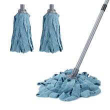 KeFanta Mops For Floor CleaningOne Mop Handle With 2 Blue Microfiber Cloth Mops Head Replacement String Wet Mop Refills Compatible With 0.8" Diameter Stick 1 Pole And 2 Heads - Blue - View 2