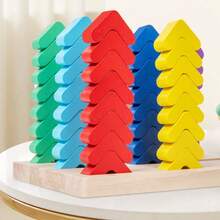Wooden Colorful V-Shaped Building Blocks, Color Back In Place Game, Color Pairing Toy, Color Cognition Toy For Children,Interactive Game