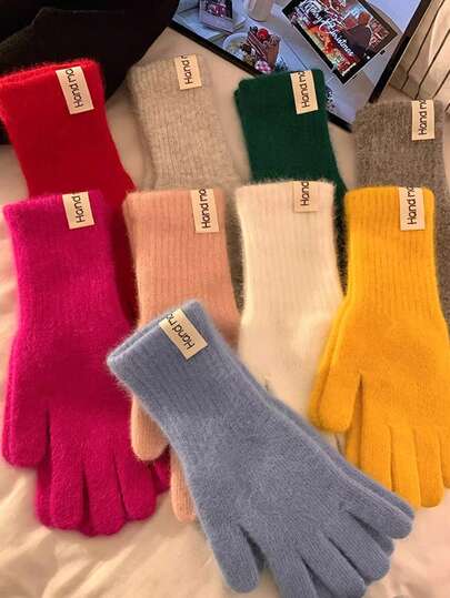 1 Pair Touchscreen Knitted Fingerless Gloves For Women, Warm Solid Color Thickened Gloves, Autumn/Winter