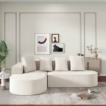 Fully Compressed Boneless Sofa, Modular Combination (L-Shaped Chaise Longue), Modern Cloud Combination (Low Seat), Sponge Compression (No Installation Required) Black, White, Grey. - 白色 - 查看 2