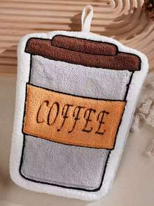 New Thickened Coral Fleece Embroidered Coffee Hand Towel, Cute Hand Towel For Kitchen And Bathroom