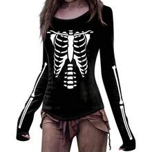 Camisetas de Halloween para mujer 2025 de otoo a Y2K de manga larga con estampado de esqueleto, divertidas camisetas de - B-Blanco + XXL - Ver 2