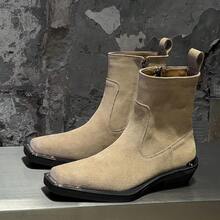 Men's High Heel Iron Toe Boots Zipper British Style Men's Chelsea Casual Commuting Boots - 黑色 - 查看 8