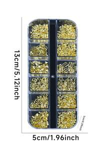 1盒星月心形三角方形铆钉，用于指甲和脚趾甲装饰，3D金色金属朋克美甲饰品，12格美甲亮片饰品，DIY美甲宝石，美甲用品 - 金色 - 查看 5