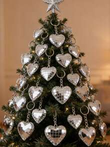 Herzförmiger reflektierender Spiegelkugel Schlüsselanhänger Anhänger, kreative Weihnachts Disco Liebe Ornament Kugel Schlüsselring, Taschenanhänger, Party & Outdoor Garten Dekoration - Silber - Übersicht 4