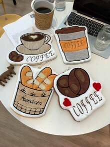 New Thickened Coral Fleece Embroidered Coffee Hand Towel, Cute Hand Towel For Kitchen And Bathroom