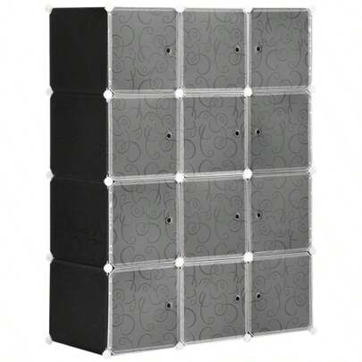 HOMCOM Self-Assembly Wardrobe, Shelving System, Modular Storage Unit, Cube Wardrobe With Clothes Rail, PP, Black And White