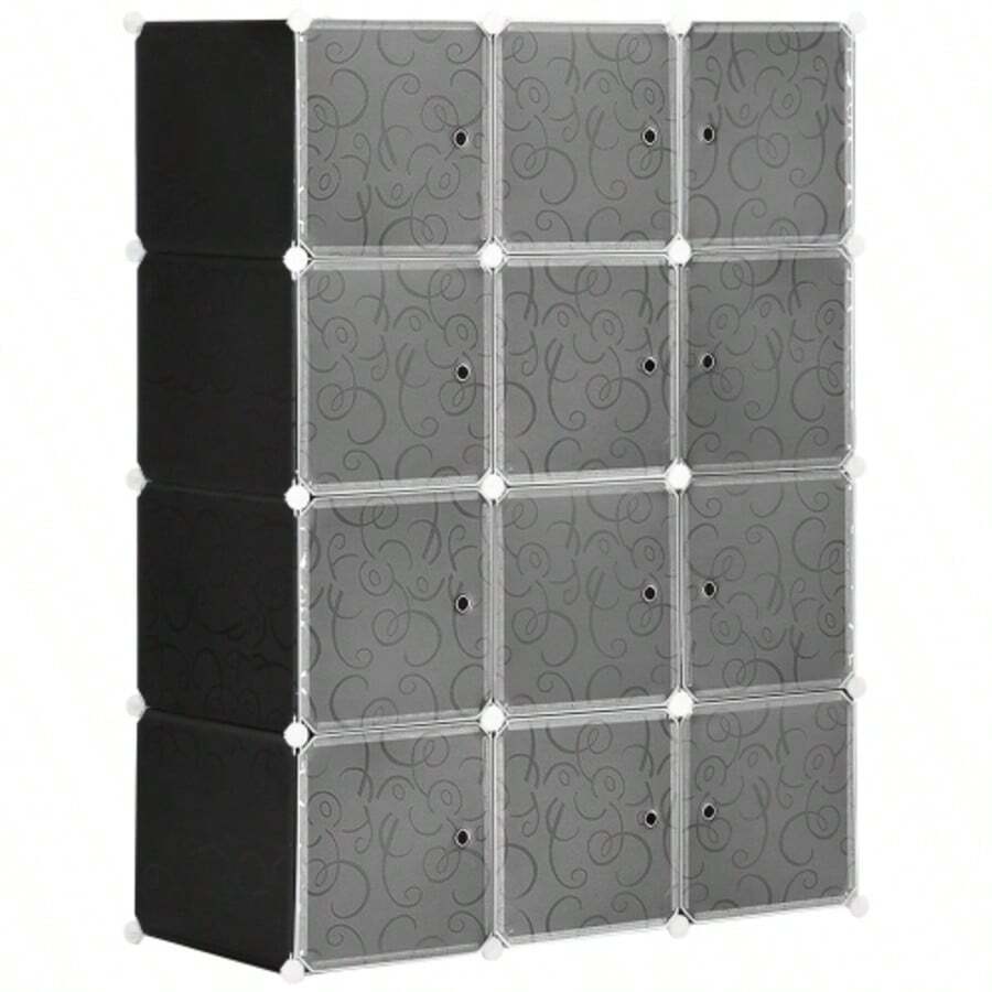 HOMCOM Self-Assembly Wardrobe, Shelving System, Modular Storage System, Cube Wardrobe With Clothes Rail, PP, Black And White