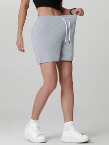 Women's Solid Color Outdoor Casual Shorts With Elastic Waistband And Pockets, Suitable For Fitness, Home, Yoga, Perfect Gift For Moms And Girlfriends Summer - Grey - View 8