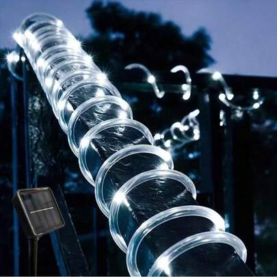 1pc 50/100/200/300 LED Bead Lights, 7/12/22/32ft Long With 6.6ft Cable, 8 Modes Solar Powered Flexible Waterproof Fairy Lights For Garden, Wedding, Christmas, Halloween Decor, Multi-Color Hanging Outdoor Lighting