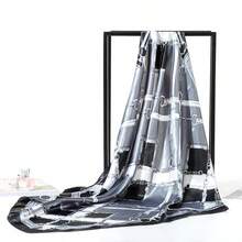 Women's Large Square Satin Scarf 90x90 Chic Polyester Printed - Black / White - View 3