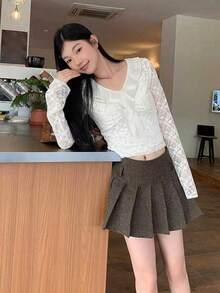 Women's Ruffle V-Neck Bell Sleeve Blouse, Stylish For Early Autumn - White - View 5