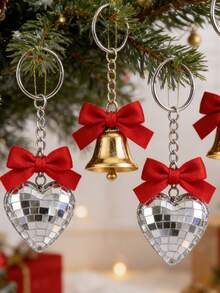 Herzförmiger reflektierender Spiegelkugel Schlüsselanhänger Anhänger, kreative Weihnachts Disco Liebe Ornament Kugel Schlüsselring, Taschenanhänger, Party & Outdoor Garten Dekoration - Silber - Übersicht 7