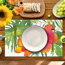 1/4/6/8/12pcs Floral Printed Placemats, Hawaiian Style, Flower Decor, Linen Dining Table Mats, Washable Printed Tablemats, Surface Protector, Indoor Outdoor Dining Table Mats, Suitable For Holiday Parties, Kitchen & Dining - Multicolor - View 7