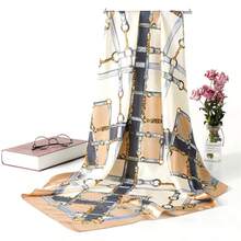 Women's Large Square Satin Scarf 90x90 Chic Polyester Printed - Beige / Cream - View 2