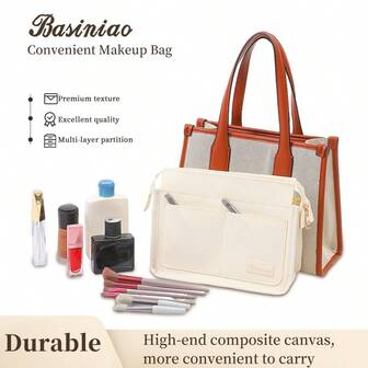 1pc Canvas Liner Bag, Cosmetic Bag, Wallet, Phone Pouch, Large Capacity Foldable Organizer Bag, Travel Pouch