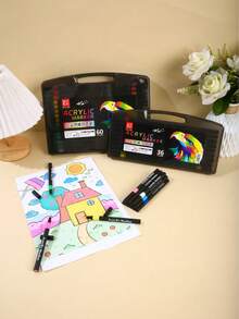 12/24/36/48/60 Colors Acrylic Marker Pen Set, High Coverage Waterproof Quick-Drying, Hand Painting Graffiti Art Supplies, DIY Creation Drawing Pens Gift Box For Art Students