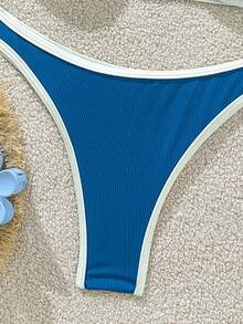 LUCKY HOLIDAY 2026 New Summer Beach Bikini Set, Bandeau Striped Fabric, Removable Padded, Neck Tie, Suitable For Beach Vacation