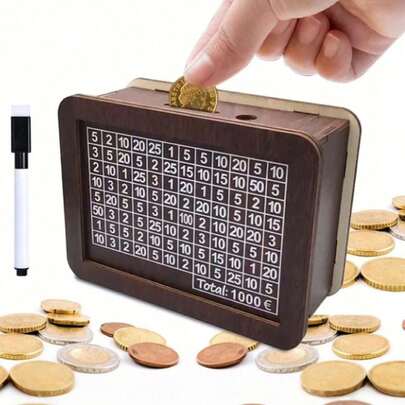 Seifuri de economii din lemn în stil european, pușculițe, cutii provocatoare pentru economisirea numerarului, cutii de bani din lemn, cutii de economii în numerar, cutii de economii în numerar pentru adulți, seifuri din lemn, cutii de bani cu cantități țintă și produse cadou în numerar, cutii decorative pentru monede de birou, esențiale pentru întoarcerea la școală. Lucrate manual, fiecare lot are o ușoară diferență de culoare, dar acest lucru nu îi afectează utilizarea.