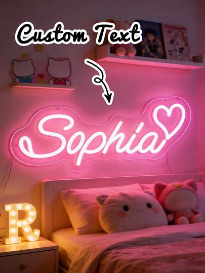 Customizable Neon Light - LED Illuminated Wall Decor With Your Name, Multi-Color Dynamic Lights, Suitable For Bedroom, Game Room, Birthday Party And Teen Gifts, Durable Plastic Wall-Mounted Sign With Button Control, Room Decor, Anniversary, New Year, Holiday Gift Lights